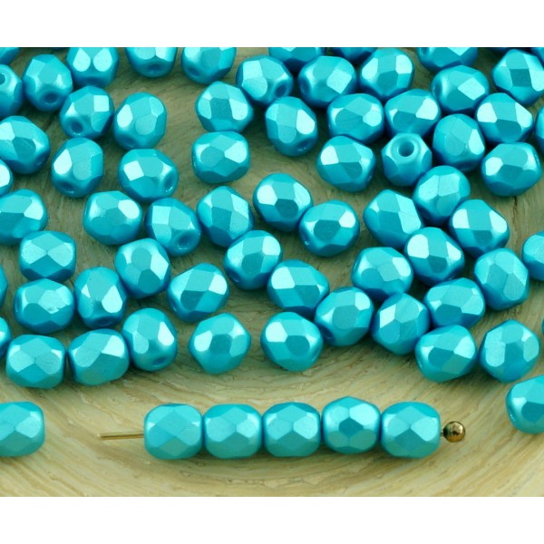 100pcs Perles Pastel Bleu Aqua Turquoise Verre tchèque Ronde à Facettes Feu Poli Petites Perles d'En - Photo n°1