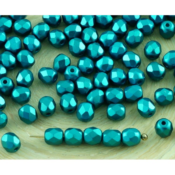 100pcs Perles Pastel Teal Bleu Turquoise Verre tchèque Ronde à Facettes Feu Poli Petites Perles d'En - Photo n°1