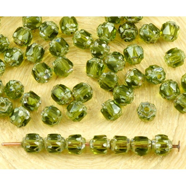 50pcs Picasso Cristal Vert Olive en Verre tchèque de la Cathédrale de Facettes Feu Poli Perles de 4m - Photo n°1