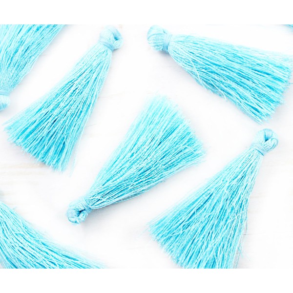 12pcs Bleu Turquoise en Satin de Coton Mini Pompons de Déclaration Gland Pour la Fabrication de Bijo - Photo n°1