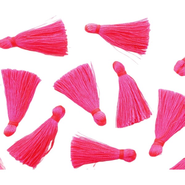 12pcs Neon Rose en Satin de Coton Mini Pompons de Déclaration Gland Pour la Fabrication de Bijoux Bo - Photo n°1