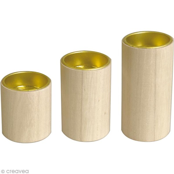 Lot de 3 bougeoirs cylindre en bois - Photo n°1