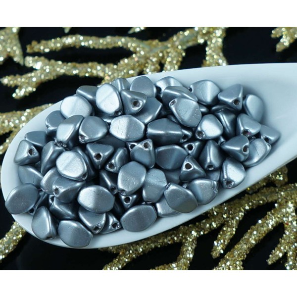 60pcs Albâtre Pastel Argent Gris clair Pincée tchèque Perles de Verre de 5mm - Photo n°1