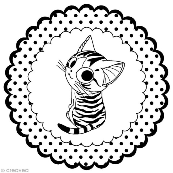 Tampon Animaux - Médaillon chat de dos - 7,6 x 7,6 cm - Photo n°1