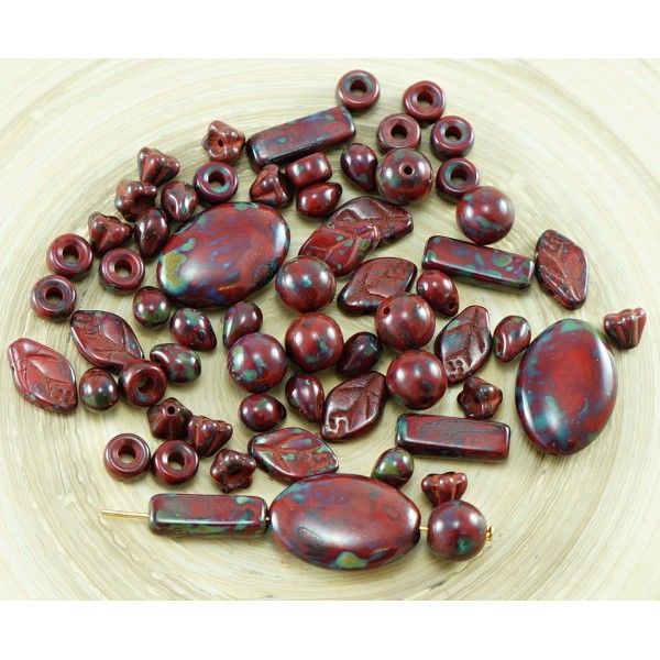 40pcs Picasso Opaque Rouge Corail Verre tchèque Petite Cloche de Fleurs de Perles de 4 mm x 6 mm - Photo n°2
