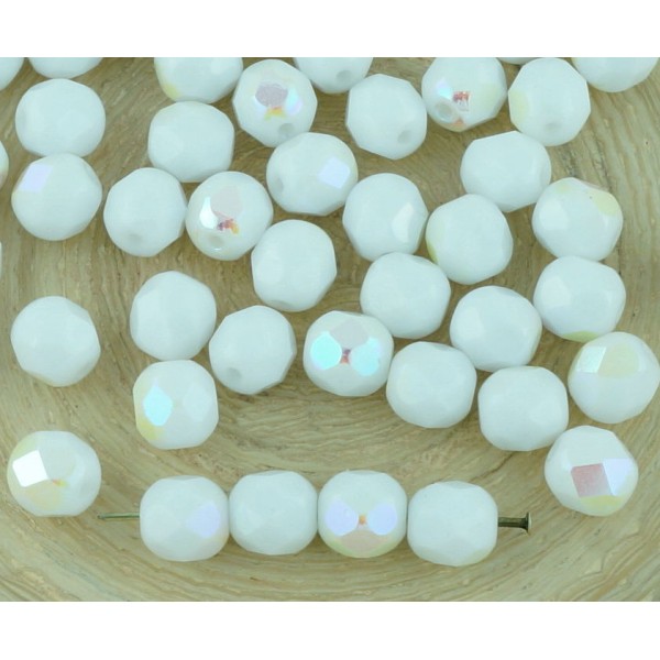 40pcs Blanc Albâtre Opal Ab Demi-Rond à Facettes Feu Poli Entretoise de Verre tchèque Perles de 6mm - Photo n°1