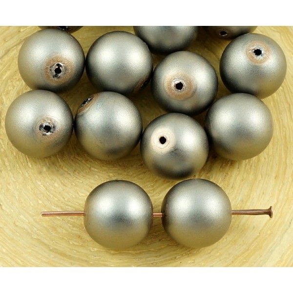 8pcs Perle d'Argent Marron Imitation Mat Ronde Pressée Druk de Grands tchèque Perles de Verre de 10m - Photo n°1