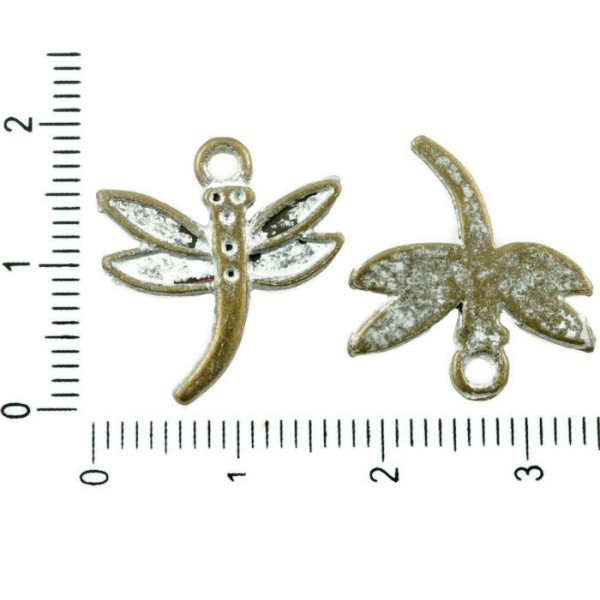 14pcs Bronze Antique Ton Argent Mat Patine Laver à Grande Libellule Insectes Animaux Pendentifs Char - Photo n°1