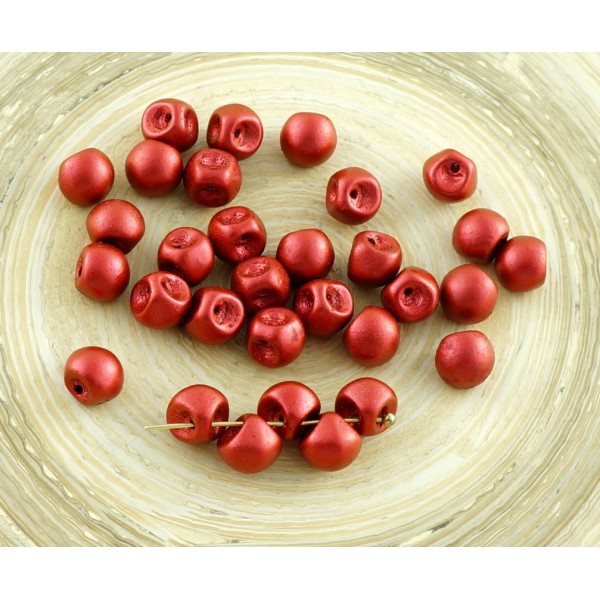 30pcs Mat Lave Champignon Rouge Bouton de Verre tchèque Perles de 6mm x 5mm - Photo n°1