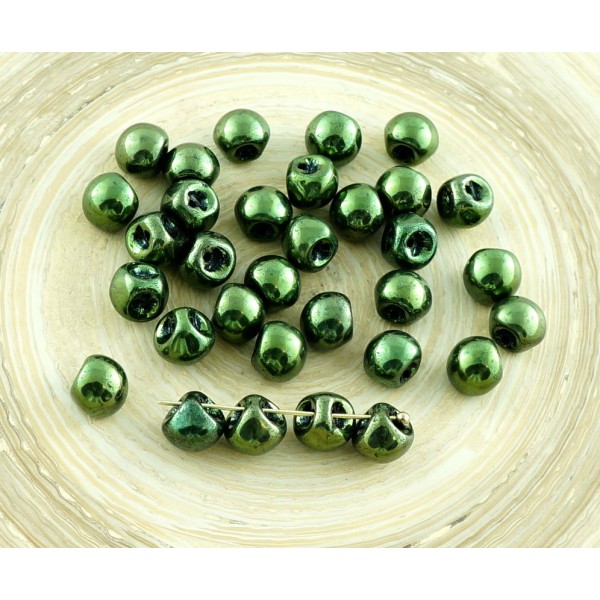 30pcs Vert Métallique Lustre Champignon Bouton de Verre tchèque Perles de 6mm x 5mm - Photo n°1