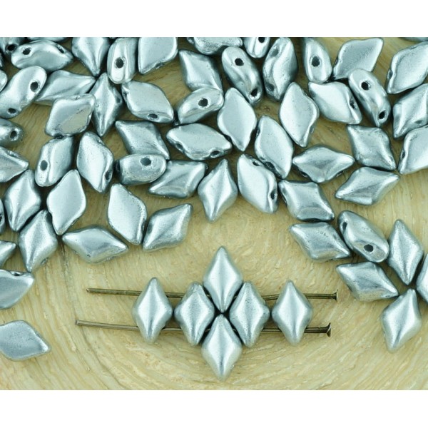60pcs Métallique Mat Aluminium Argent Matubo GemDuo Losange de Diamant de Deux 2 Trou de Verre tchèq - Photo n°1