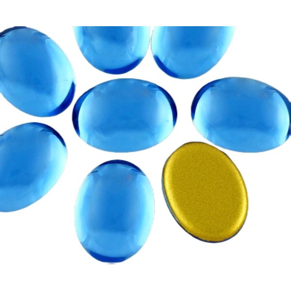 4pcs Léger en Cristal de Saphir Bleu Ovale Bombé dos plat Verre tchèque en forme de Cabochon 18mm x - Photo n°1