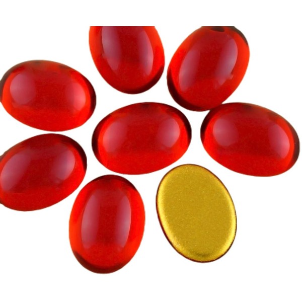 4pcs Cristal Rouge Corail Ovale en Or en forme de Dôme à dos plat Verre tchèque en forme de Cabochon - Photo n°1