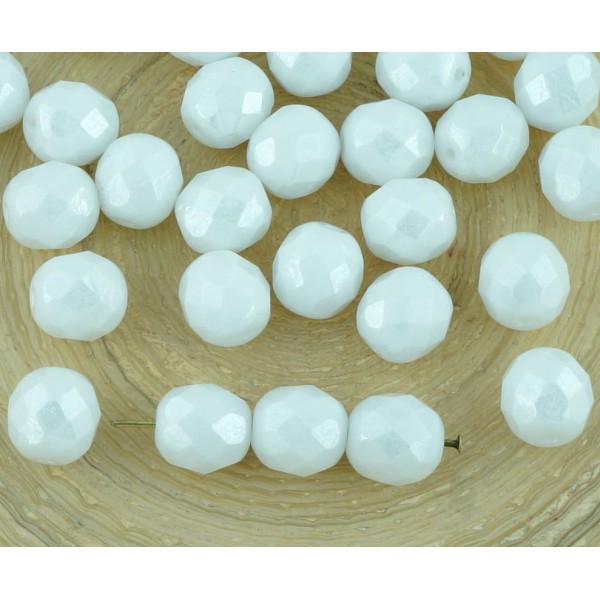 20pcs Blanc Albâtre Opale Lustre Rond à Facettes Feu Poli Entretoise de Verre tchèque Perles de 8mm - Photo n°1
