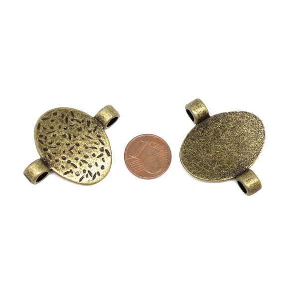 2 Perles Connecteurs Ovale Incurvé Martelé En Métal De Couleur Bronze Pour Cordon Cuir De 5mm - Photo n°2
