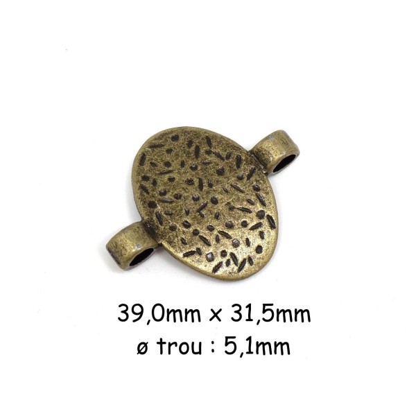 2 Perles Connecteurs Ovale Incurvé Martelé En Métal De Couleur Bronze Pour Cordon Cuir De 5mm - Photo n°1