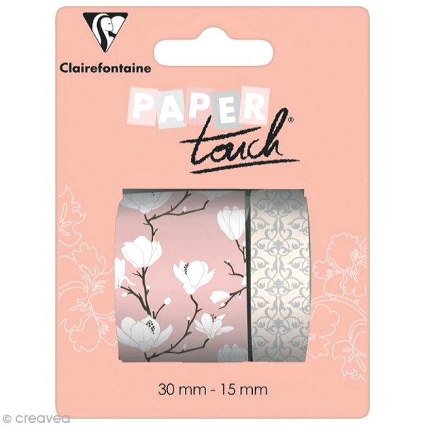Masking tape Clairefontaine - Magnolias - 2 rouleaux assortis - Photo n°1