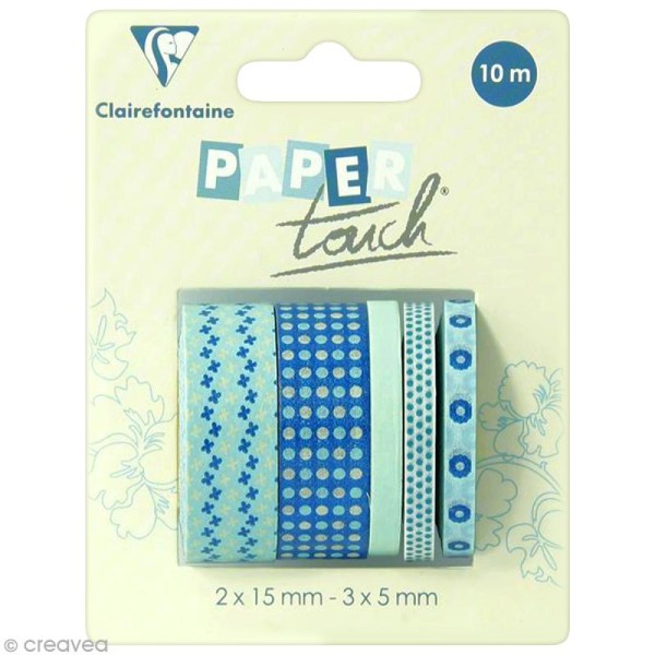 Masking tape Clairefontaine - Fleurs bleues - 5 rouleaux assortis - Photo n°1