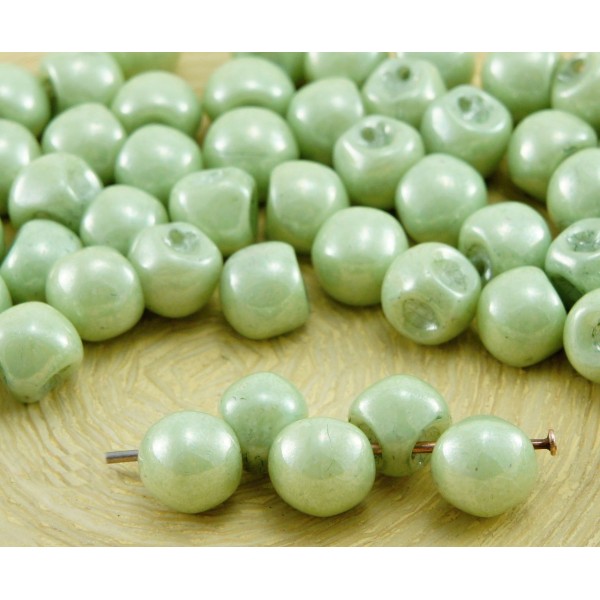 30pcs Blanc Albâtre Opale Vert Lustre Champignon Bouton tchèque Perles de Verre de 5mm x 6mm - Photo n°1