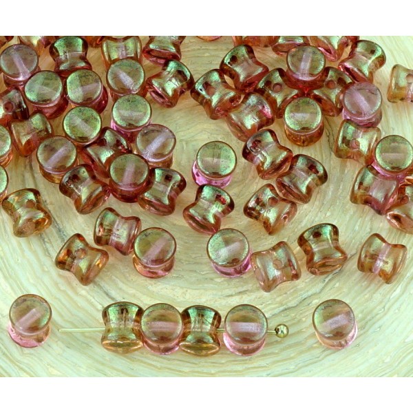60pcs Rouge Valentine en Or Rose Lustre Pellet PRECIOSA Diablo Dogbone tchèque Perles de Verre de 4m - Photo n°1