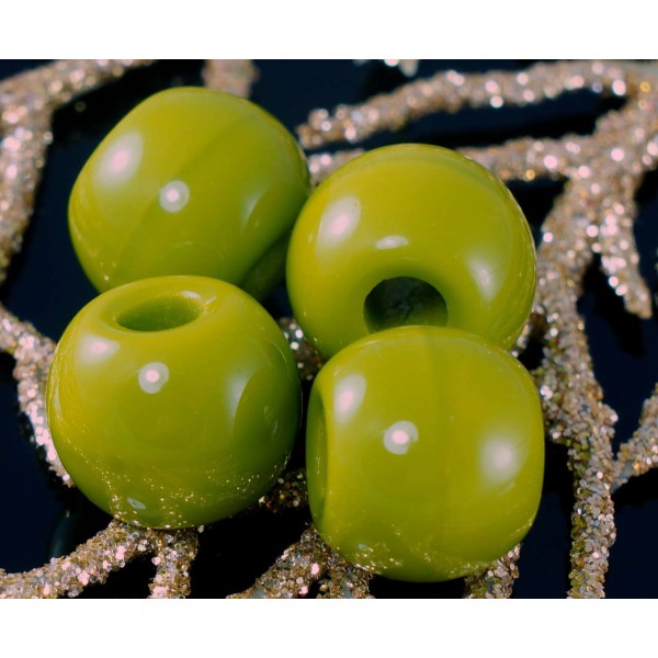 Opaque Vert Olive tchèque en Verre Grand Trou Perles Européen Charm Perle 10mm x 12mm 6pcs - Photo n°1