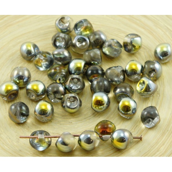 30pcs Métallique Marea Or Cristal de Champignons Bouton de Verre tchèque Perles de 6mm x 5mm - Photo n°1