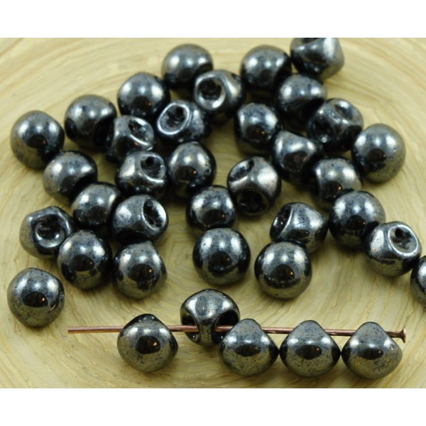 30pcs Noir Jet Hématite Dark Silver Lustre Champignon Bouton de Verre tchèque Perles de 6mm x 5mm - Photo n°1