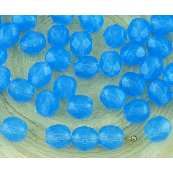 40pcs Cristal Bleu Opale Ronde à Facettes Feu Poli Entretoise de Verre tchèque Perles de 6mm - Photo n°1