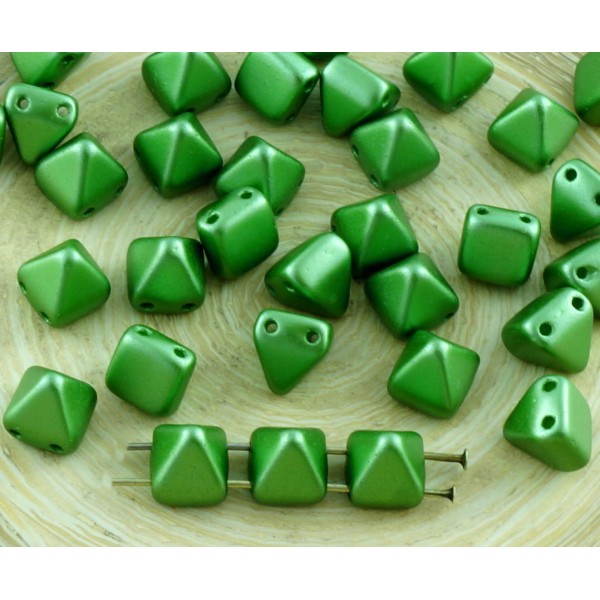 16pcs de Perles Pastel Sage Vert Olive Petite Pyramide Goujon 2 Deux Trou de Verre tchèque Perles de - Photo n°1
