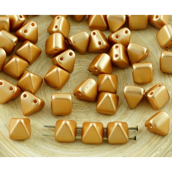 16pcs de Perles Pastel de l'Ambre d'Or de Blé Petite Pyramide Goujon 2 Deux Trou de Verre tchèque Pe - Photo n°1
