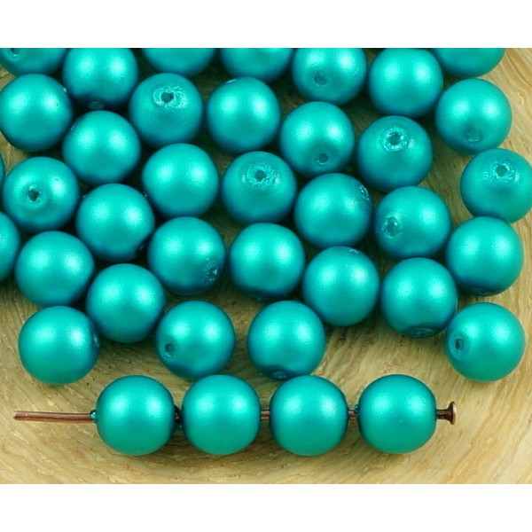 40pcs Turquoise Mat Imitation de Perles Rondes Druk Entretoise de Semences de Verre tchèque Perles d - Photo n°1