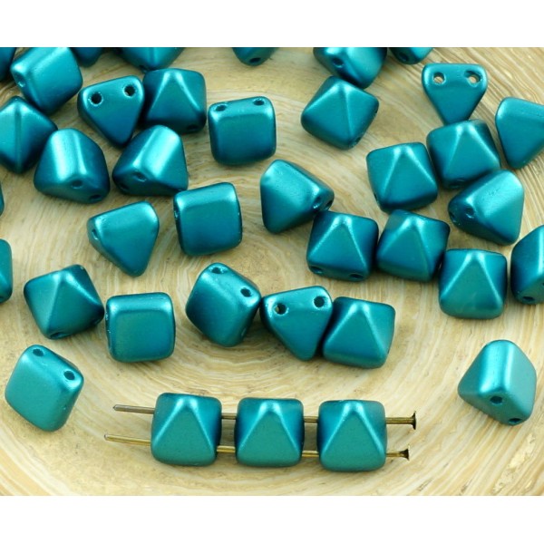 16pcs de Perles Pastel Teal Bleu Turquoise Petite Pyramide Goujon 2 Deux Trou de Verre tchèque Perle - Photo n°1