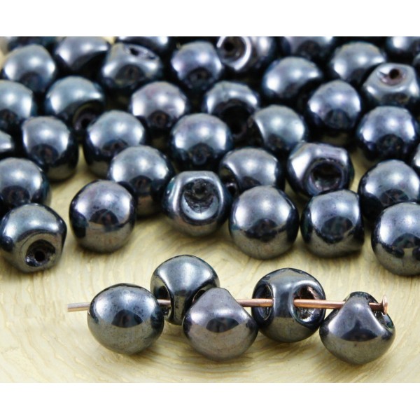30pcs Picasso Opaque Noir de jais Lustre Champignon Bouton tchèque Perles de Verre de 5mm x 6mm - Photo n°1