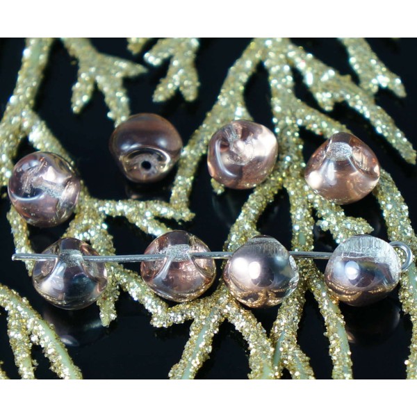 Cuivre métallique Clair Verre tchèque Champignon Bouton de Perles 9mm x 8mm 14pcs - Photo n°1