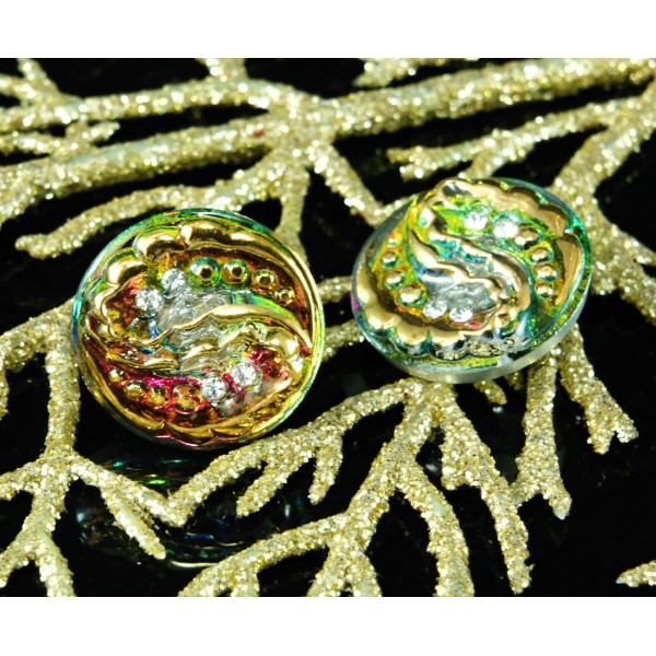 1pc à la Main le Verre tchèque Bouton d'Or Fleur en Spirale Strass Jaune Vert Dichroïque Vitrail Tai - Photo n°1