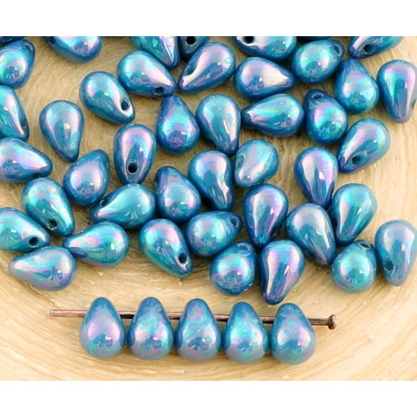 40pcs Nébuleuse Pourpre Opaque Turquoise Bleu Bébé Larme Petite Larme de Verre tchèque Perles de 4 m - Photo n°1