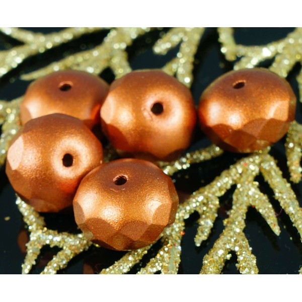 Grand Mat, Opaques Bronze Verre tchèque Rondelle Perles à Facettes Feu Poli Perles 14mm x 9mm 6pcs - Photo n°1