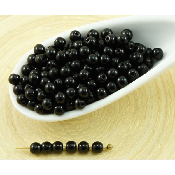 100pcs Opaque Noir de jais Halloween Ronde Verre tchèque Perles de Petite Entretoise de Graines de R - Photo n°1