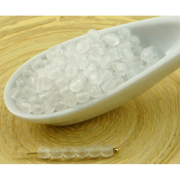 100pcs Mat Cristal Blanc Givré Rond à Facettes Feu Poli Verre tchèque Perles de Petit Écarteur 3mm - Photo n°1