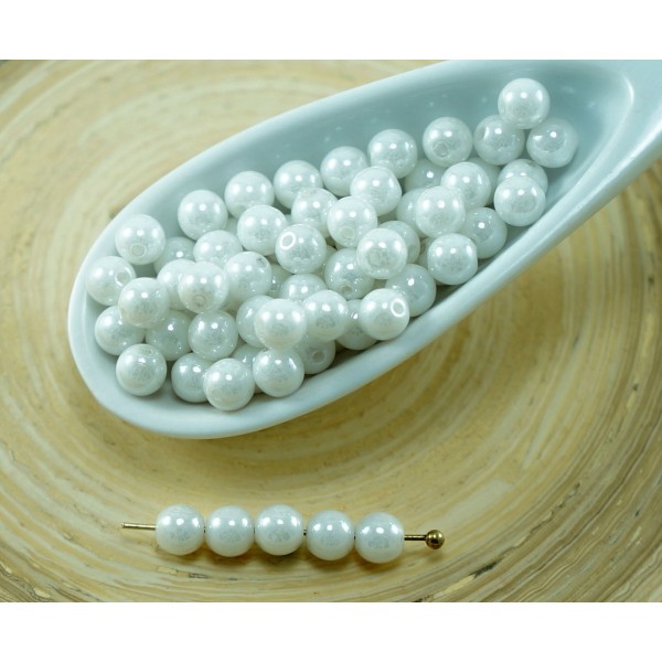 100pcs Perles Lustre Blanc Rond Verre tchèque Perles de Petite Entretoise de Mariage de 4mm - Photo n°1