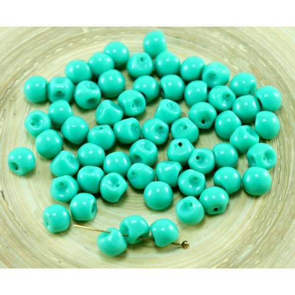 30pcs Opaque Turquoise Green Mushroom Bouton de Verre tchèque Perles de 6mm x 5mm - Photo n°1