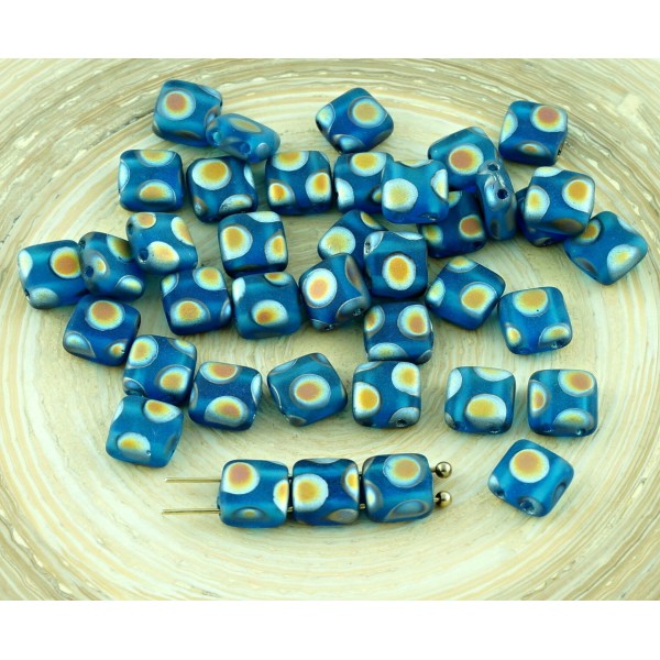 40pcs Cristal Bleu Aqua Mat Dichroïque Vitrail Paon Tuile de Verre tchèque Perles de Deux Trous Plat - Photo n°1