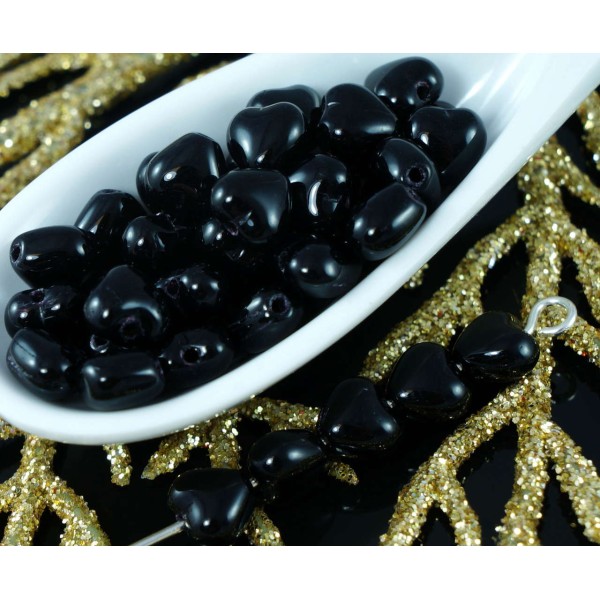Petit Noir Opaque Verre tchèque Cœur des Perles de Mariage de saint-Valentin Halloween 6mm 60pcs - Photo n°1