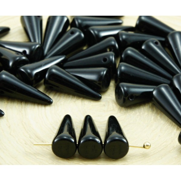 20pcs Opaque Noir de jais Halloween Spike Cône de Chute de Verre tchèque Perles de 13mm x 5mm - Photo n°1