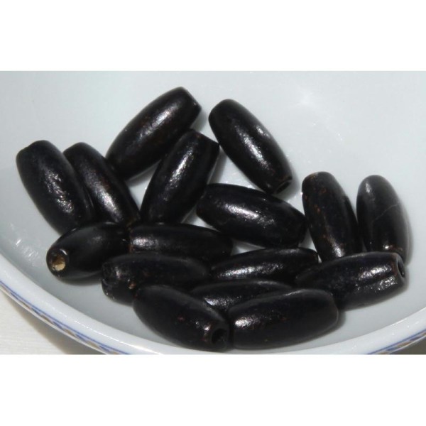 Lot de 15 perles olive en bois noir de 15 mm. - Photo n°1