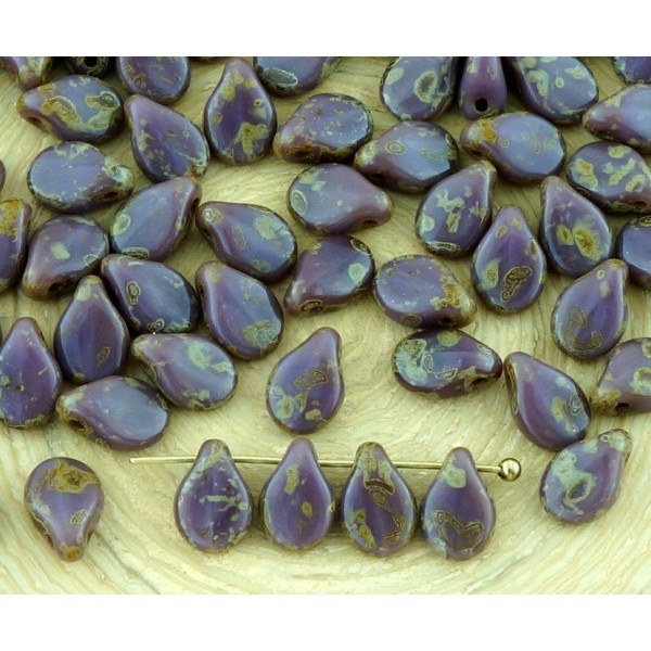 60pcs Picasso Brun Opaque Violet PIP PRECIOSA Fleur Plat de Pétales de Verre tchèque Perles 5mm x 7m - Photo n°1