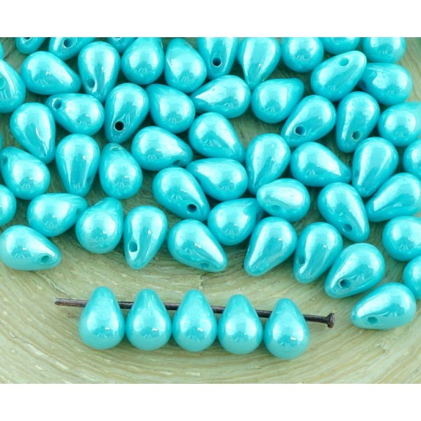 40pcs Opaque Bleu Turquoise de l'Éclat d'une Larme Petite Larme de Verre tchèque Perles de 4 mm x 6 - Photo n°1