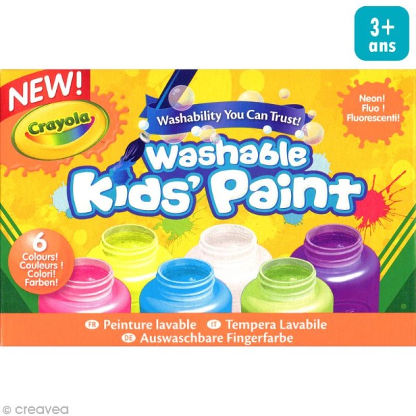 Peinture lavable fluo Crayola - 6 petits pots - Photo n°1