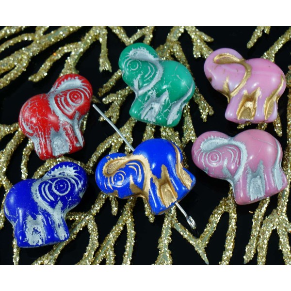 Mélange Multicolore Or Argent Verre tchèque Grand Éléphant Perles Animaux 16mm x 22mm 2pc - Photo n°3