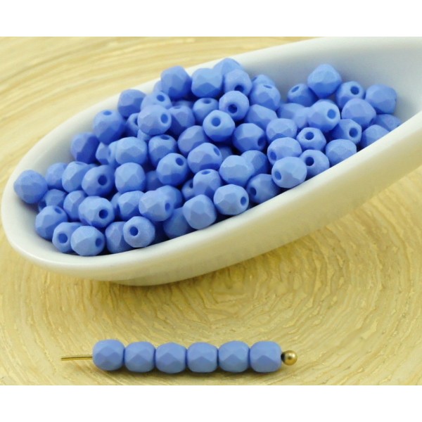 100pcs Saphir Bleu en Soie Matte Ronde à Facettes Feu Poli Verre tchèque Perles de Petit Écarteur 3m - Photo n°1